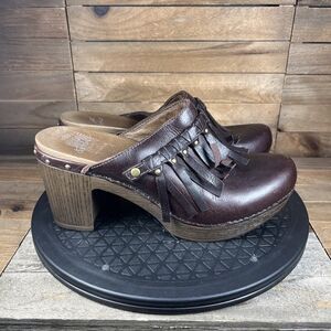 Dansko Deni Mules Clogs Shoes Womens Size 8.5-9 US 39 EU Brown Leather Fringe